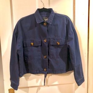 Zara TRF oversized, cropped jacket, navy blue. Size small.